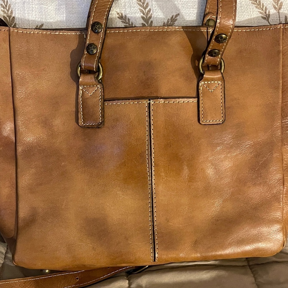 Patricia Nash Map Brown Leather Tote Bag with Handles and Long Strap - Picture 4 of 9